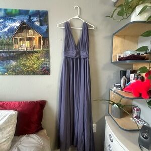 Elegant Deep V-Neck Gown in Gray